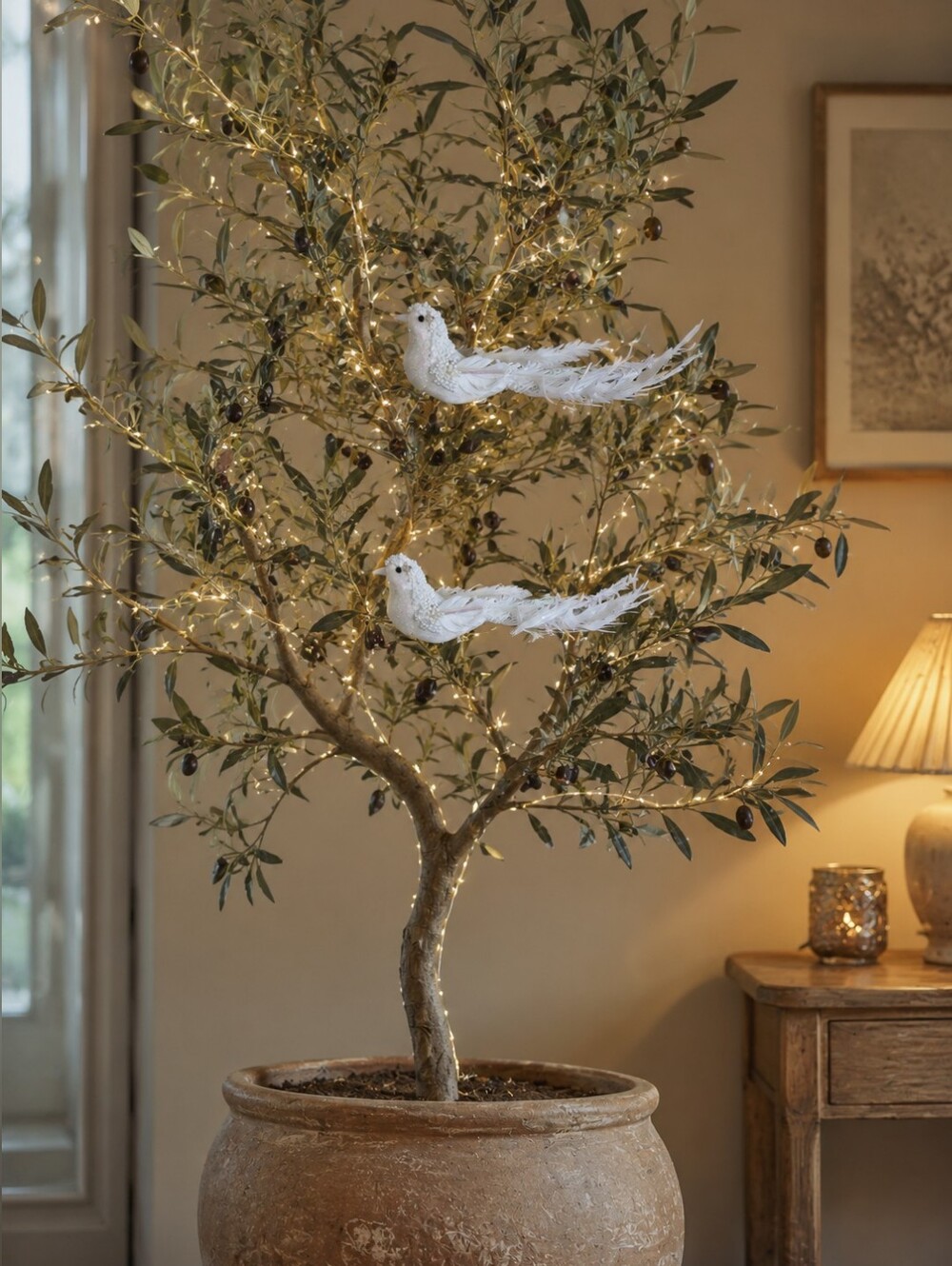 Pair of Decorative White Feather Birds